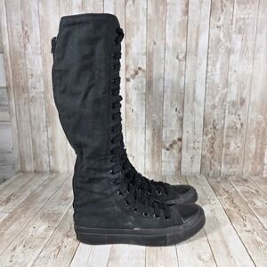 Converse All Star Knee High Lace‎ Up Sneaker Boots Full Zip Black Womens 6